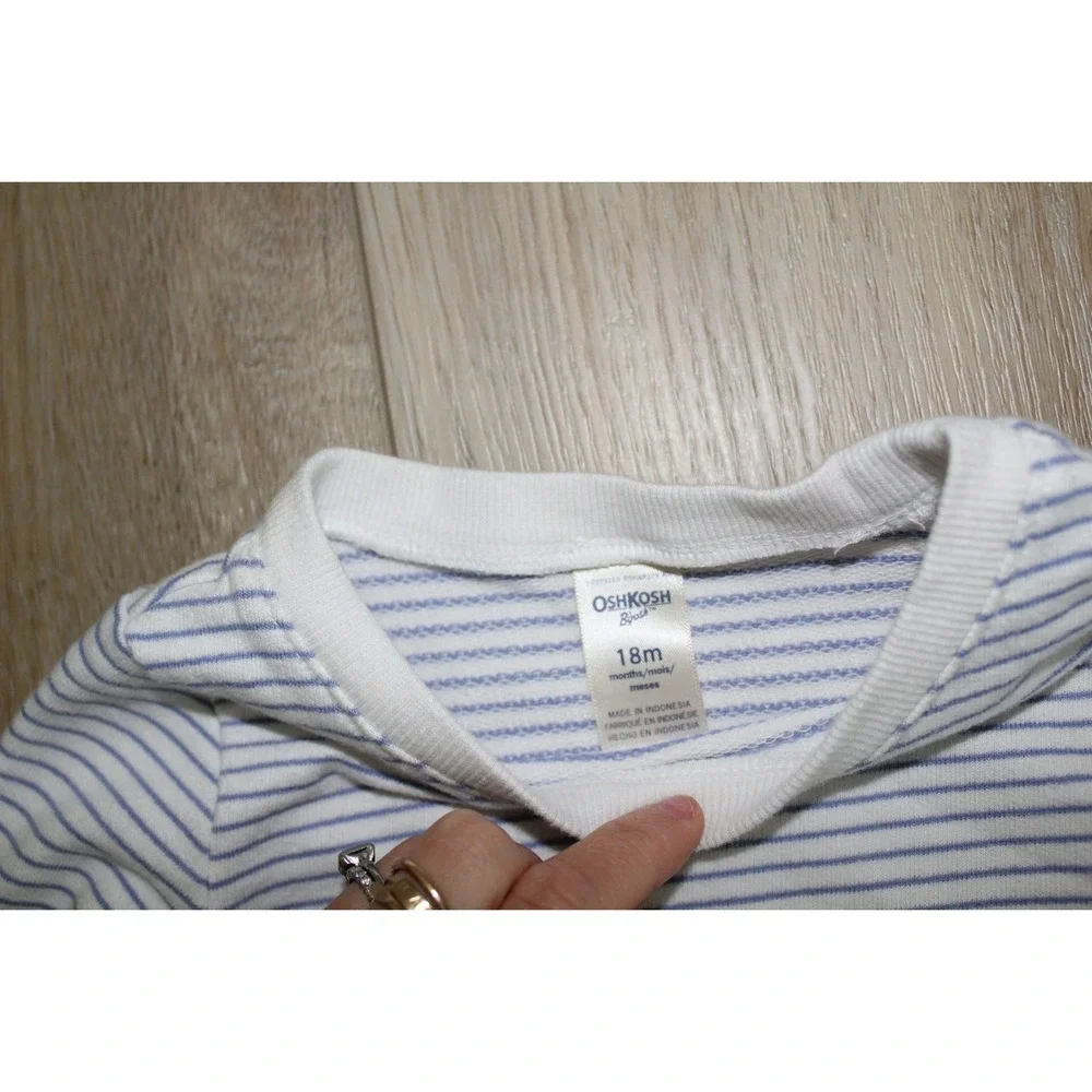 OshKosh B'gosh Girls 18M Blue White Striped Long Sleeve Eyelet Lace Peplum Top